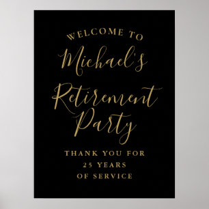 Black And Gold Retirement Party Welcome Sign