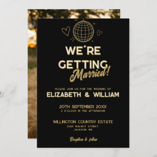 Black And Gold Retro Disco Groovy Wedding Photo Invitation