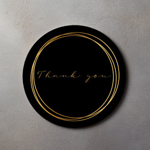 Black and Gold rings Thank You Modern Elegant Classic Round Sticker