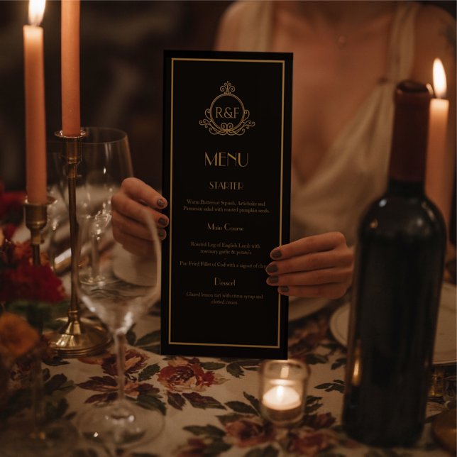 Black and Gold Roaring 20s Gatsby Wedding Menu (Creator Uploaded)