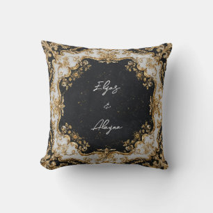 Black and Gold Rococo Frame Wedding Sticker Throw Pillow