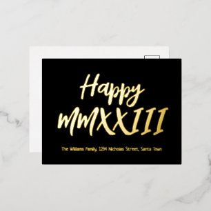 Black and Gold Roman Numerals Happy 2023 Foil Holiday Postcard