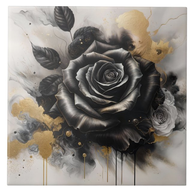 Black and Gold Rose Tile (Front)