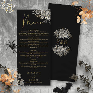 Black And Gold Roses Floral Gothic Wedding Dinner Menu