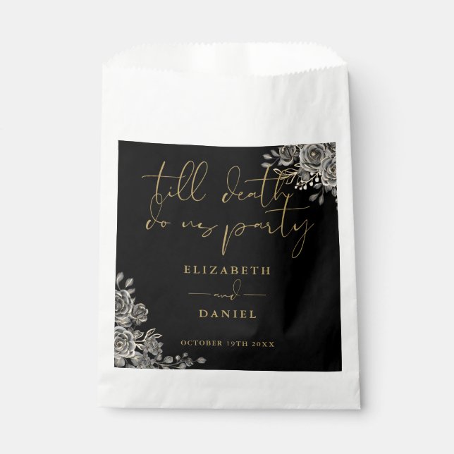 Black And Gold Roses Floral Gothic Wedding Favour Bag (Front)
