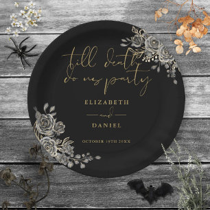 Black And Gold Roses Floral Gothic Wedding Paper Plate