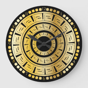 Black and Gold Round Greek Key Large Clock