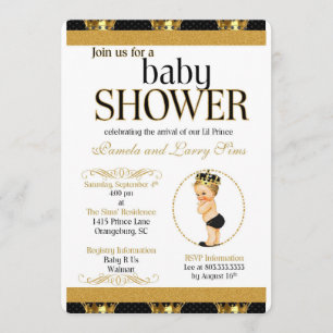 Black and Gold Royal Prince Baby Shower Invitation