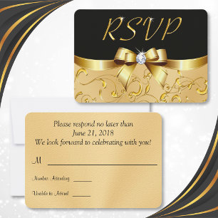 Black and Gold RSVP Cards, Customizable, Your Text