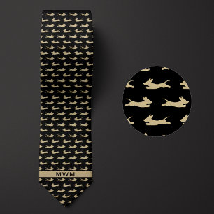 Black and Gold Running Dachshund Tie