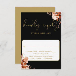 Black And Gold Rustic Floral Wedding RSVP Card