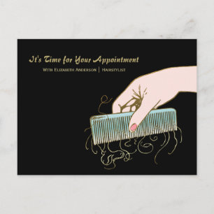 Black and Gold Salon Reminder Vintage Comb Curls Postcard
