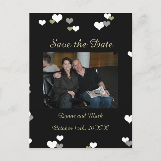 Black and Gold Save the Date Announcement Postcard (Front)