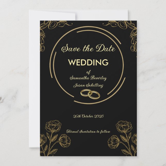 Black and Gold Save the Date Card (Front)