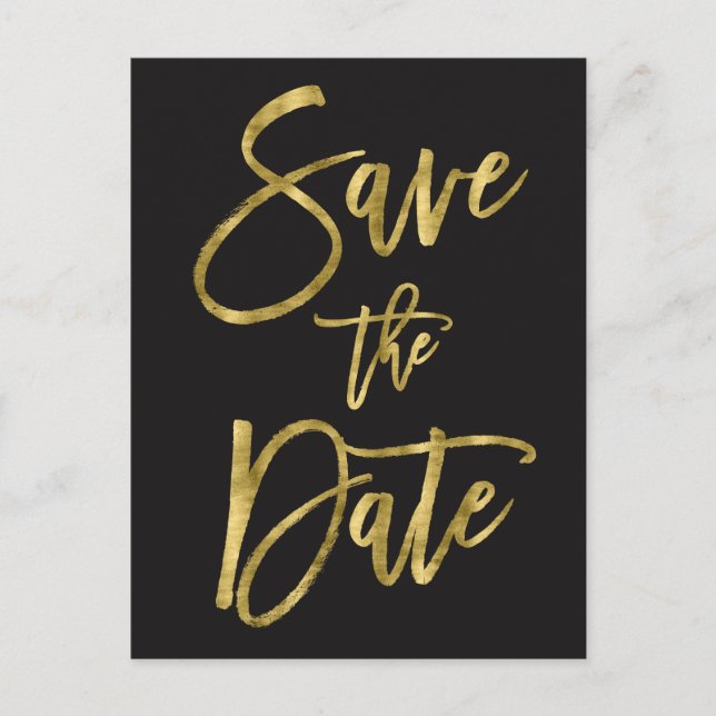 Black And Gold Save The Date Postcards (Front)
