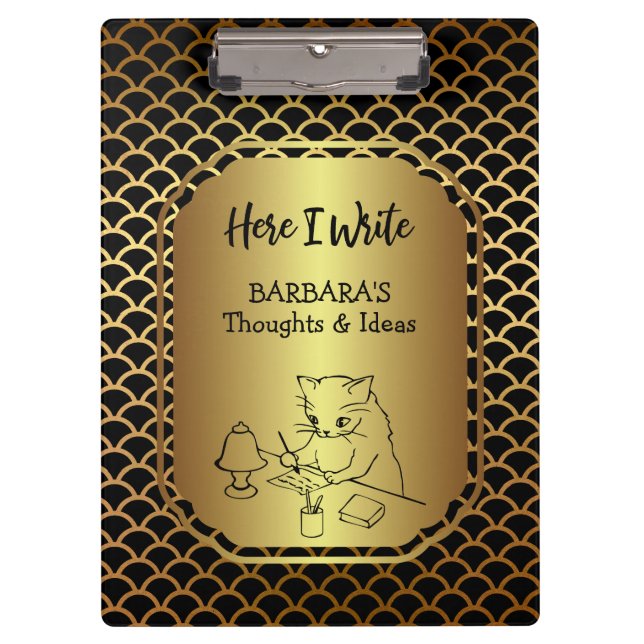 Black and Gold Scallop Pattern Writing Ideas Clipboard (Front)
