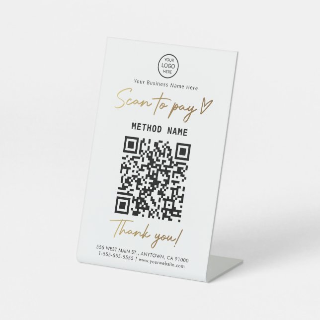 Black and Gold Scan to Pay Qr Code Payment Links Pedestal Sign (Front)