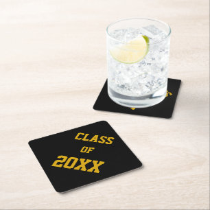 Black and Gold School Colours and Class Year Paper Coaster