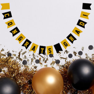 Black and Gold School Colours Graduation Bunting Flags