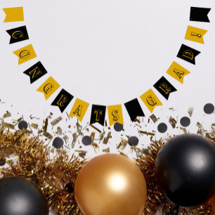 Black and Gold School Colours Graduation Bunting Flags