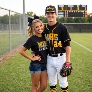 Black and Gold School Spirit Custom Baseball Team T-Shirt