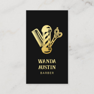 black and gold scissor comb barber pole barbershop business card