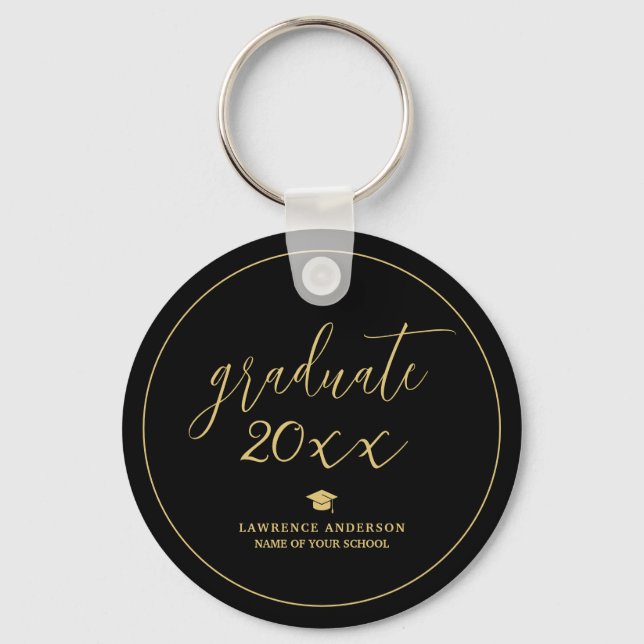 Black and Gold Script 2024 Graduate Graduation Keychain (Front)