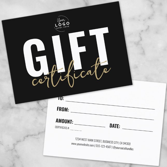 Black And Gold Script Business Gift Certificate (Black Faux Gold Script Business Gift Certificate)