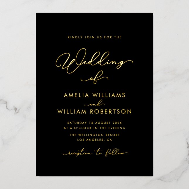 black and gold script calligraphy wedding (Front)