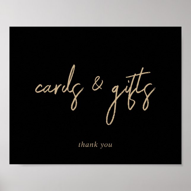 Black and Gold Script Cards and Gifts Sign (Front)