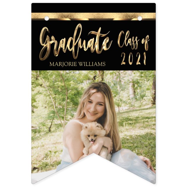 Black and Gold Script Class of 2021 Graduation Bunting Flags (Second Flag)