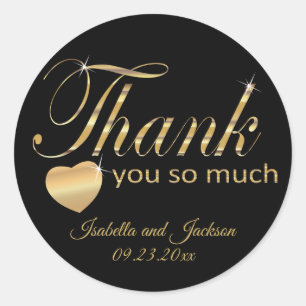 Black and Gold Script Design - Thank You Classic Round Sticker
