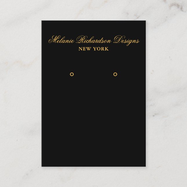 Black and Gold Script Earring Display Card (Front)