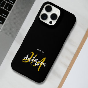 Black and Gold Script Monogram iPhone 16 Pro Max Case