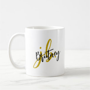 Black and Gold Script Monogram Coffee Mug