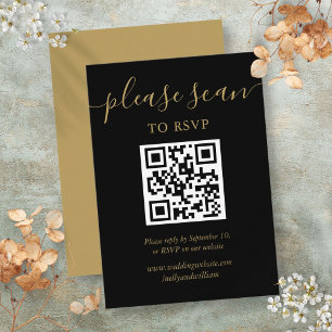 Black And Gold Script RSVP QR Code Enclosure Card