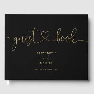 Black And Gold Script Script Wedding Guest Book