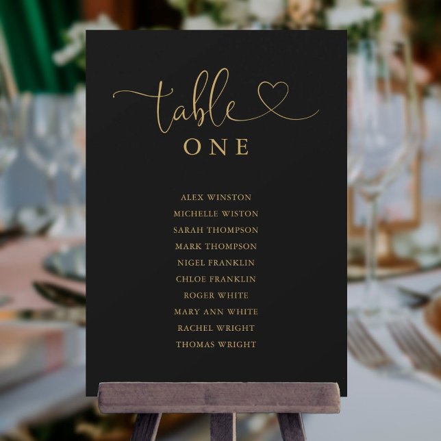 Black And Gold Script Seating Chart Table Number (Creator Uploaded)