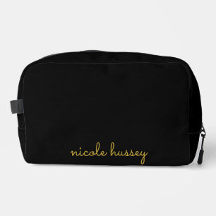 Black and Gold Script Stylish Monogram Modern Dopp Kit