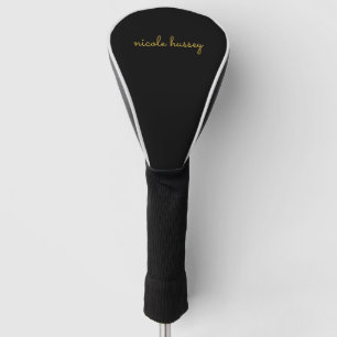 Black and Gold Script    Stylish Monogram Modern Golf Head Cover