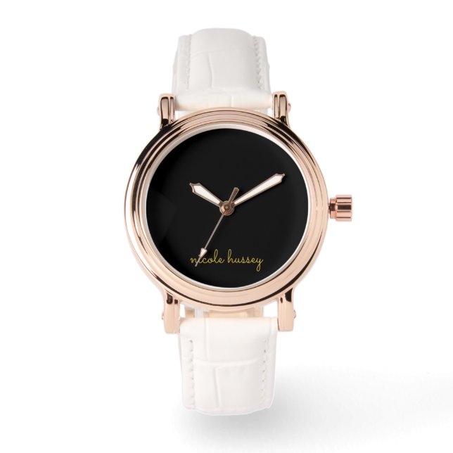Black and Gold Script  | Stylish Monogram Modern Watch (Front)