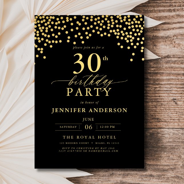 Black And Gold Script Thirty 30th Birthday Invitation (Creator Uploaded)