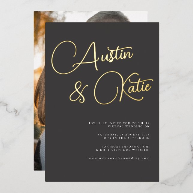 Black and Gold Script Typography Virtual Wedding (Front/Back)