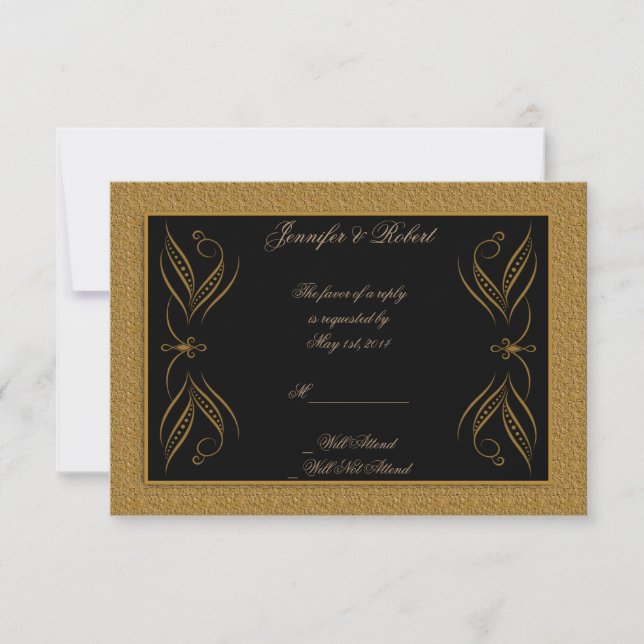 Black and Gold Scroll Accent Response Card (Front)
