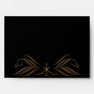 Black and Gold Scroll Accent Wedding Envelope