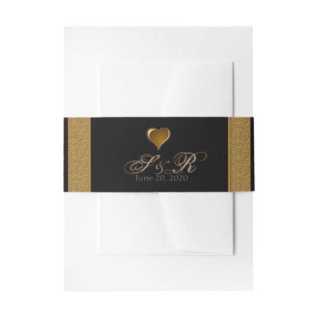 Black and Gold Scroll Wedding Belly Band Invitation Belly Band (Front Example)