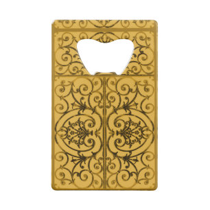 Black and gold scrollwork pattern wallet bottle opener