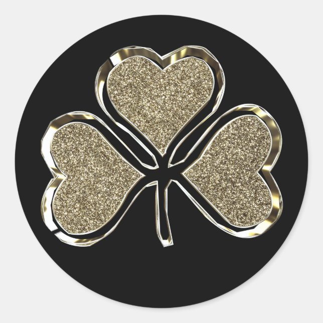 Black and Gold Shamrock Clover Irish Ireland Chic Classic Round Sticker (Front)