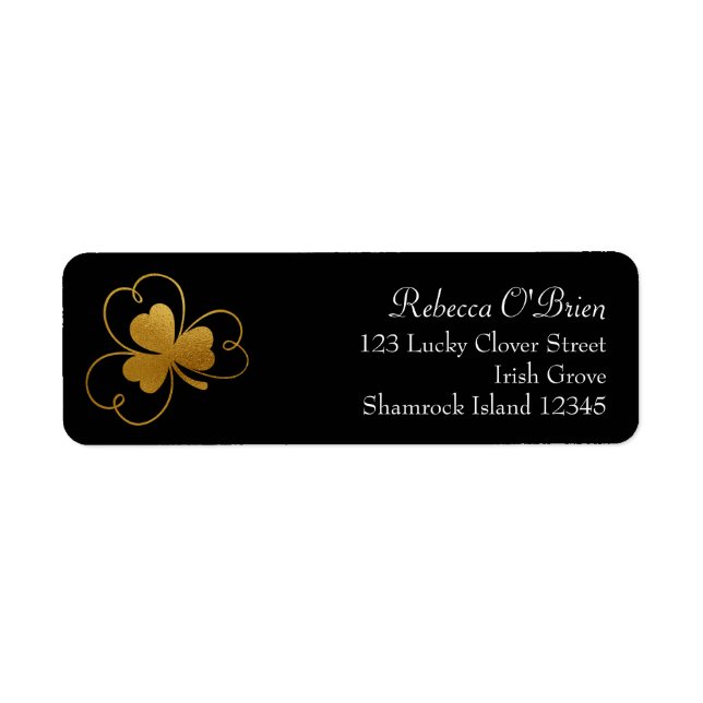 Black and Gold Shamrock Return Address Label (Front)