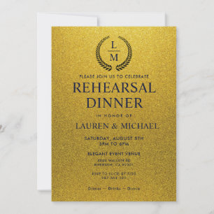 Black and Gold Shining Glitter Rehearsal Dinner Invitation